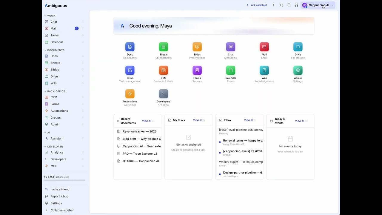 The Ambiguous AI workspace, built with the software factory